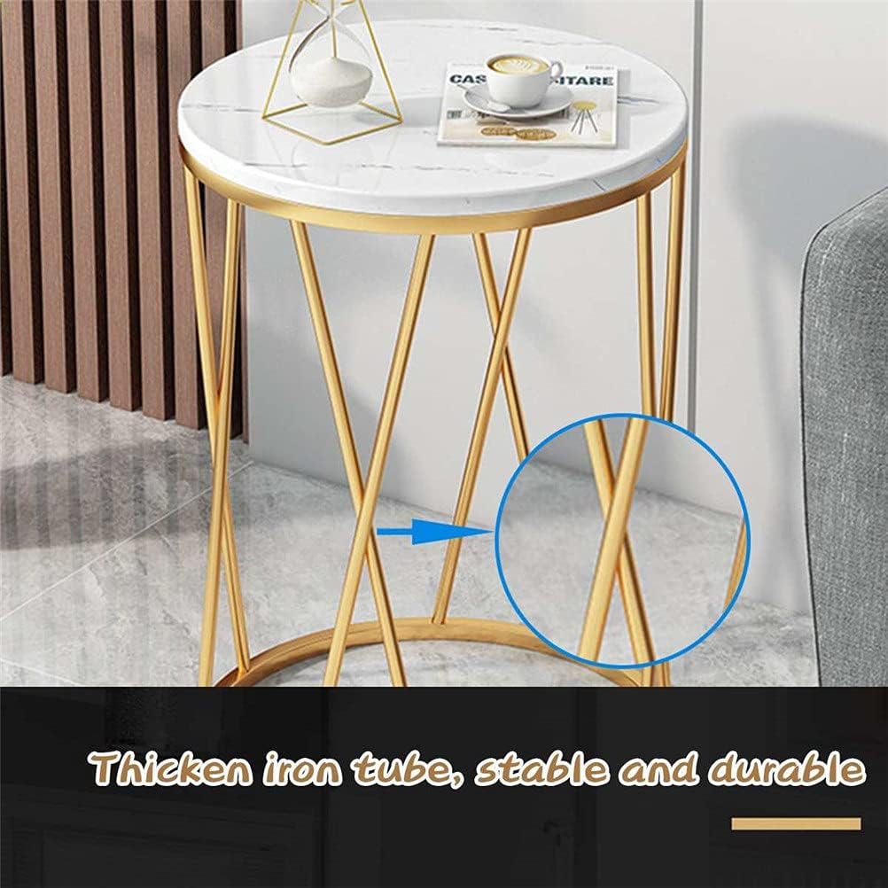 Round Side Table with Geometric Gold Frame - White Marble Finish Top