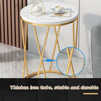 Round Side Table with Geometric Gold Frame - White Marble Finish Top