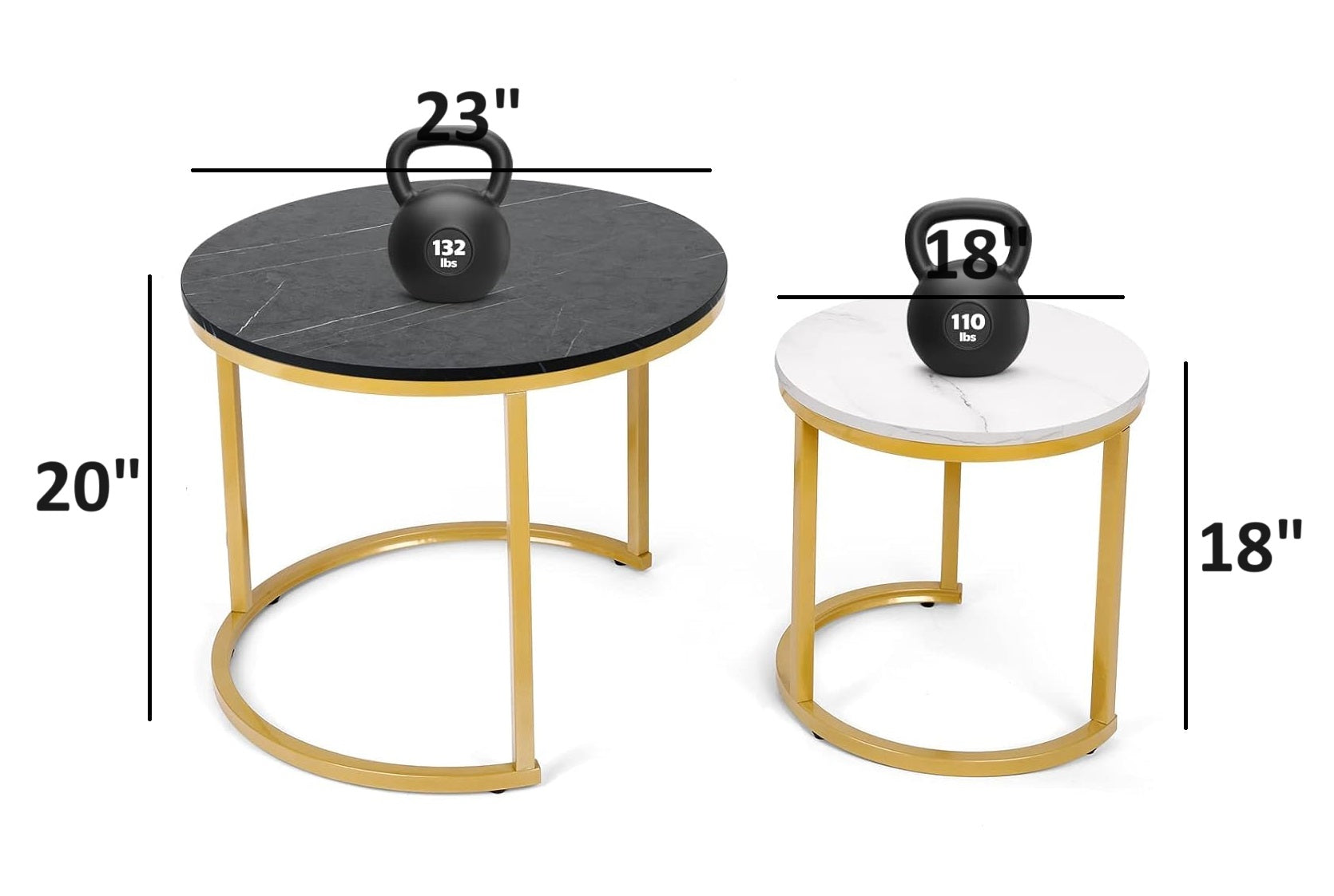 Day & Night Collection - Nesting Tables with Gold C-Frame