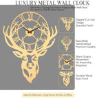 Golden Stag Elegance Wall Clock - Luxury Deer Antler Design