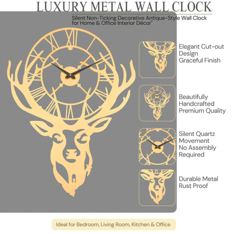 Golden Stag Elegance Wall Clock