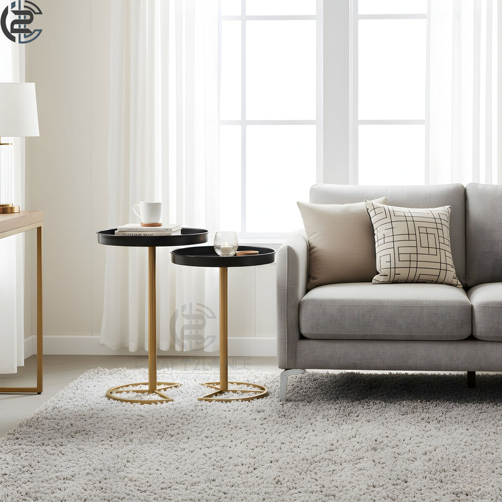 Premium Metal Side Table Set - Black & Gold Nesting Tables | Craft2lance