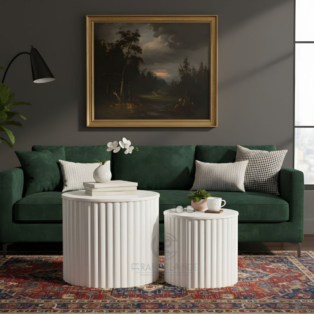 Luxe Ribbed Metal Coffee Table Duo With Storage - Premium Tables | Craft2lance