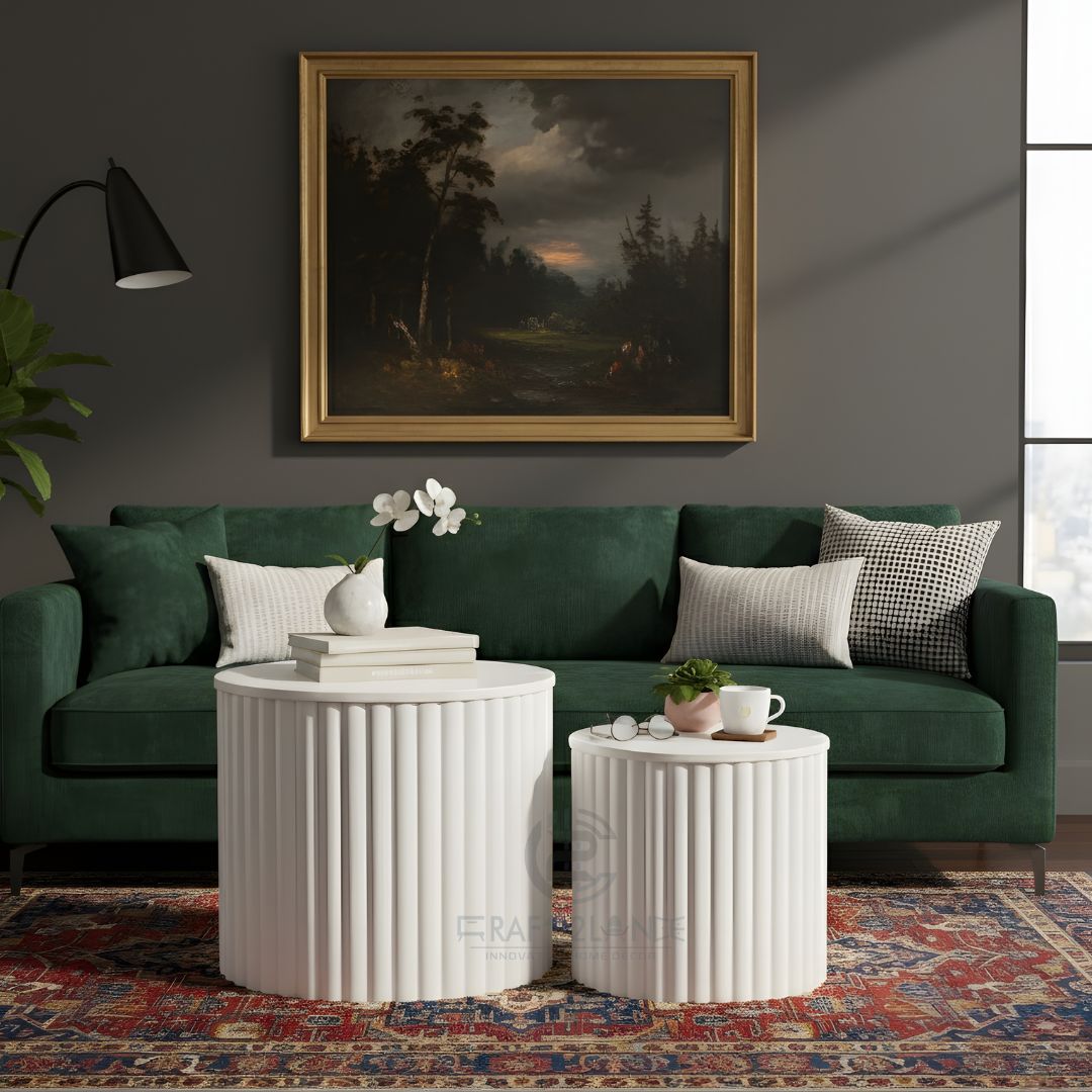 Luxe Ribbed Metal Coffee Table Duo With Storage - Premium Tables | Craft2lance