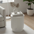 Fluted Metal Side Table White Classic Finish - Round End Table with Storage|Craft2lance