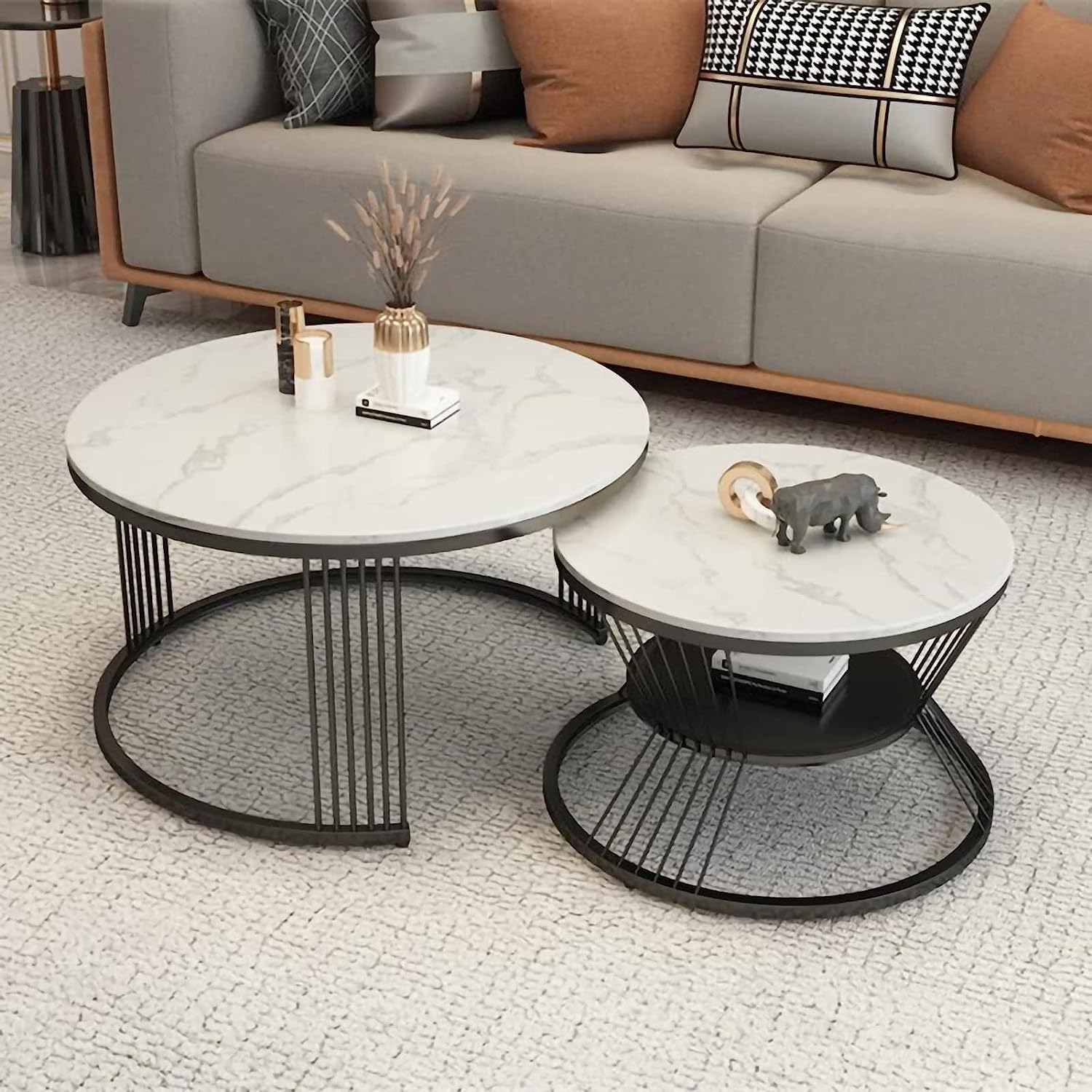 Pandora Nesting Coffee Table Set - Black Metal Frame | Craft2lance