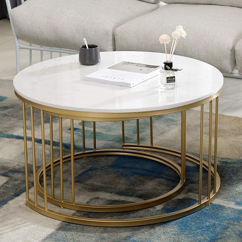 The Halo Set - Round Nesting Tables with Gold Cage Frame