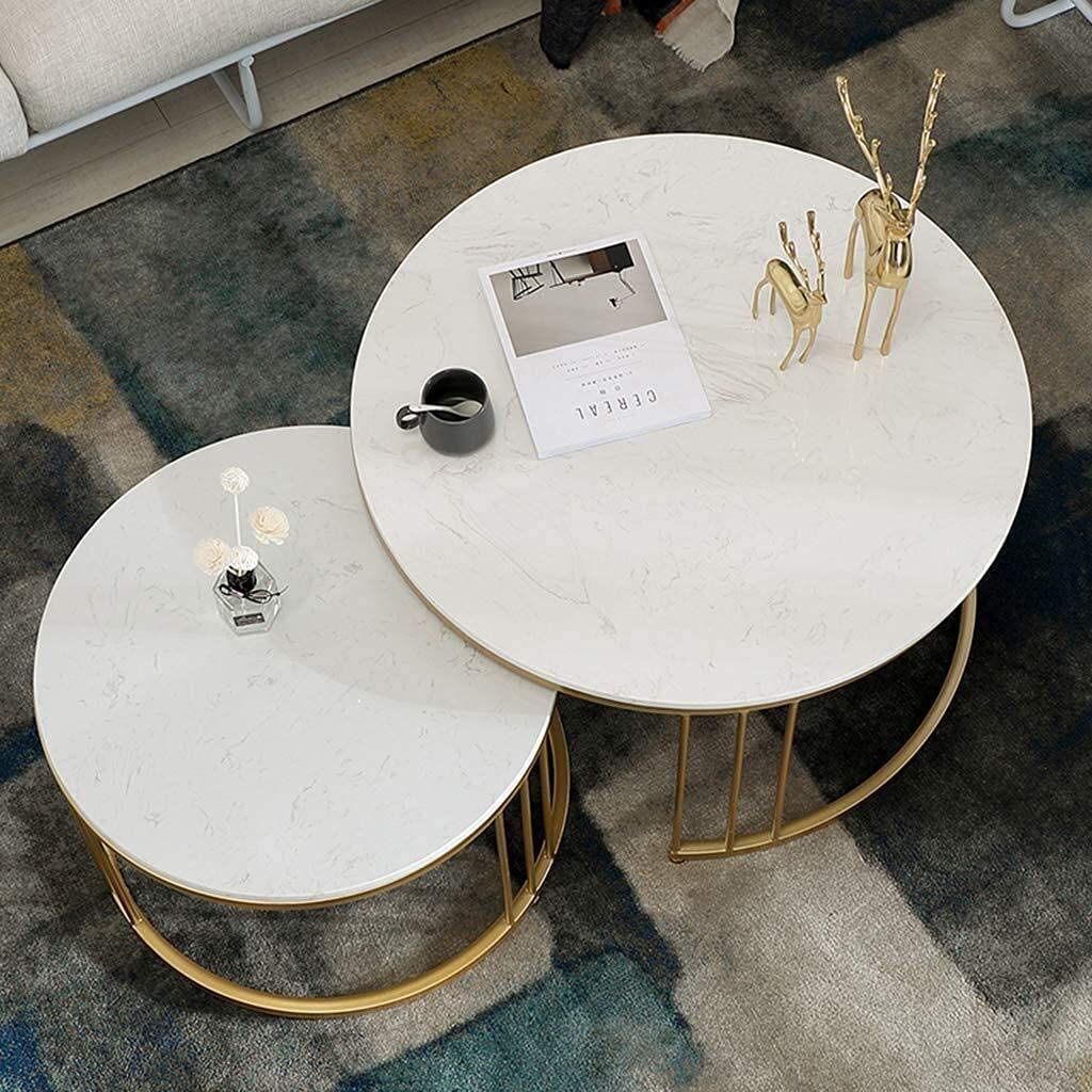 The Halo Set - Round Nesting Tables with Gold Cage Frame