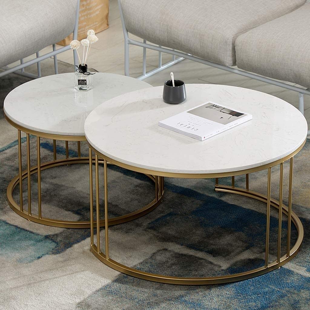 The Halo Set - Round Nesting Tables with Gold Cage Frame