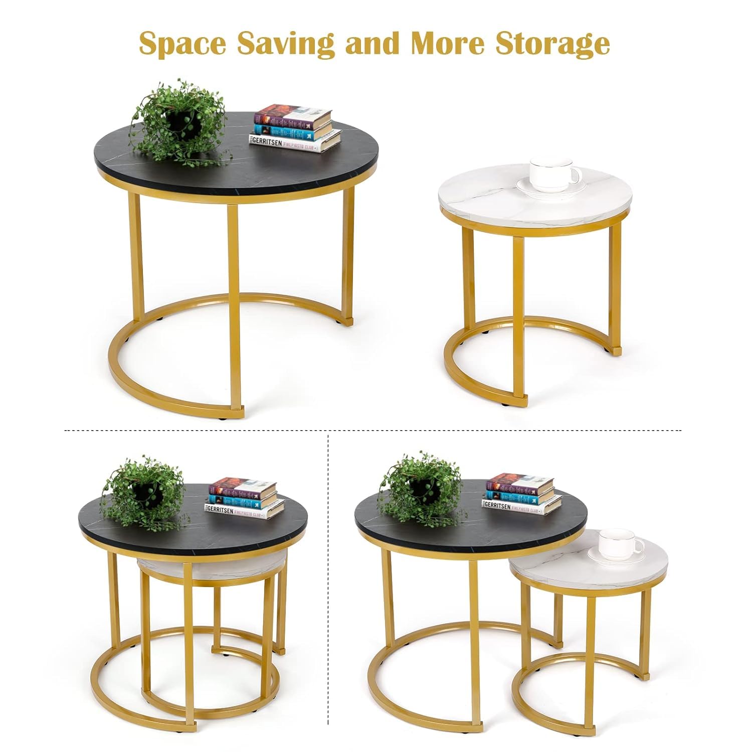 Day & Night Collection - Nesting Tables with Gold C-Frame