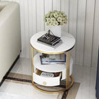 2-Tier Side Table with Storage Drawer - Gold Frame & White Shelves