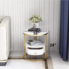 2-Tier Side Table with Storage Drawer - Gold Frame & White Shelves