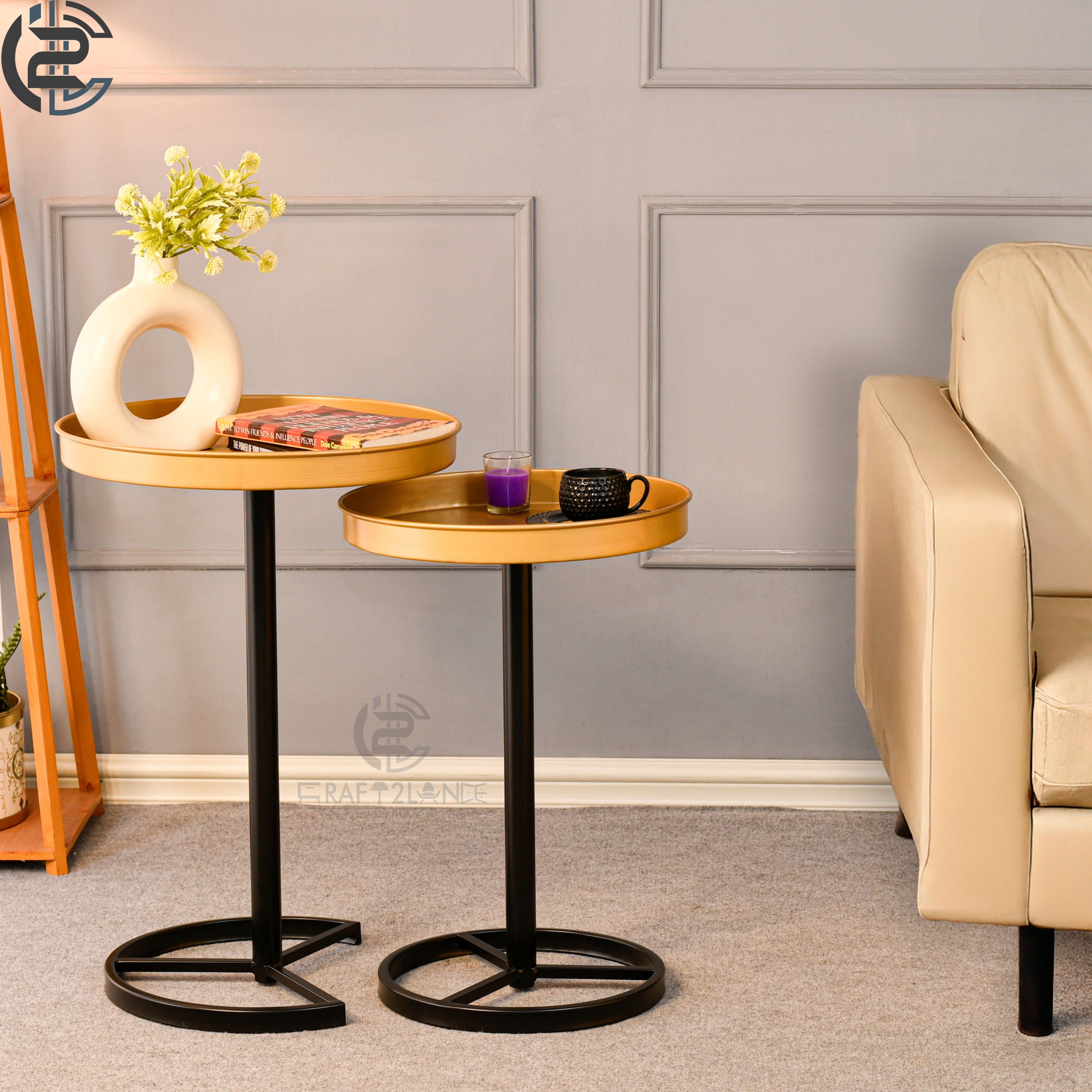 Premium Metal Side Table Set - Gold & Black Sleek Nesting Tables | Craft2lance