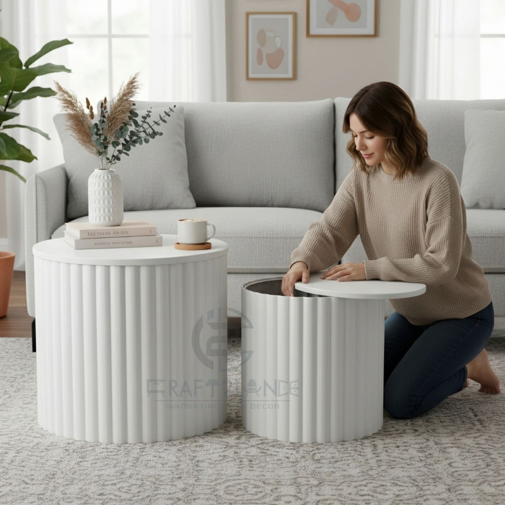 Luxe Ribbed Metal Coffee Table Duo With Storage - Premium Tables | Craft2lance