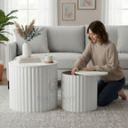 Luxe Ribbed Metal Coffee Table Duo With Storage - Premium Tables | Craft2lance