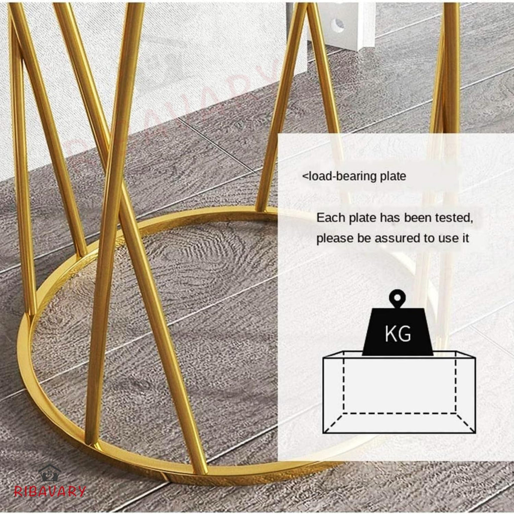 Round Side Table with Geometric Gold Frame - Black Marble Finish Top