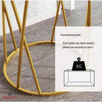 Round Side Table with Geometric Gold Frame - Black Marble Finish Top