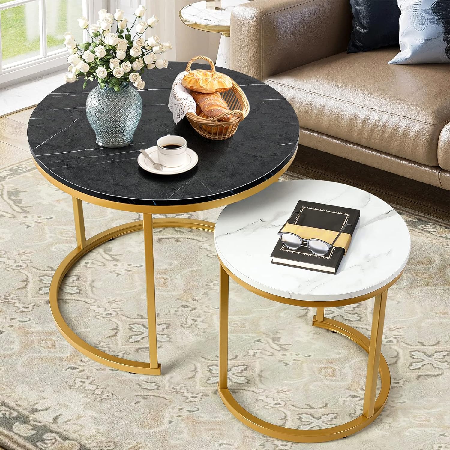 Day & Night Collection - Nesting Tables with Gold C-Frame