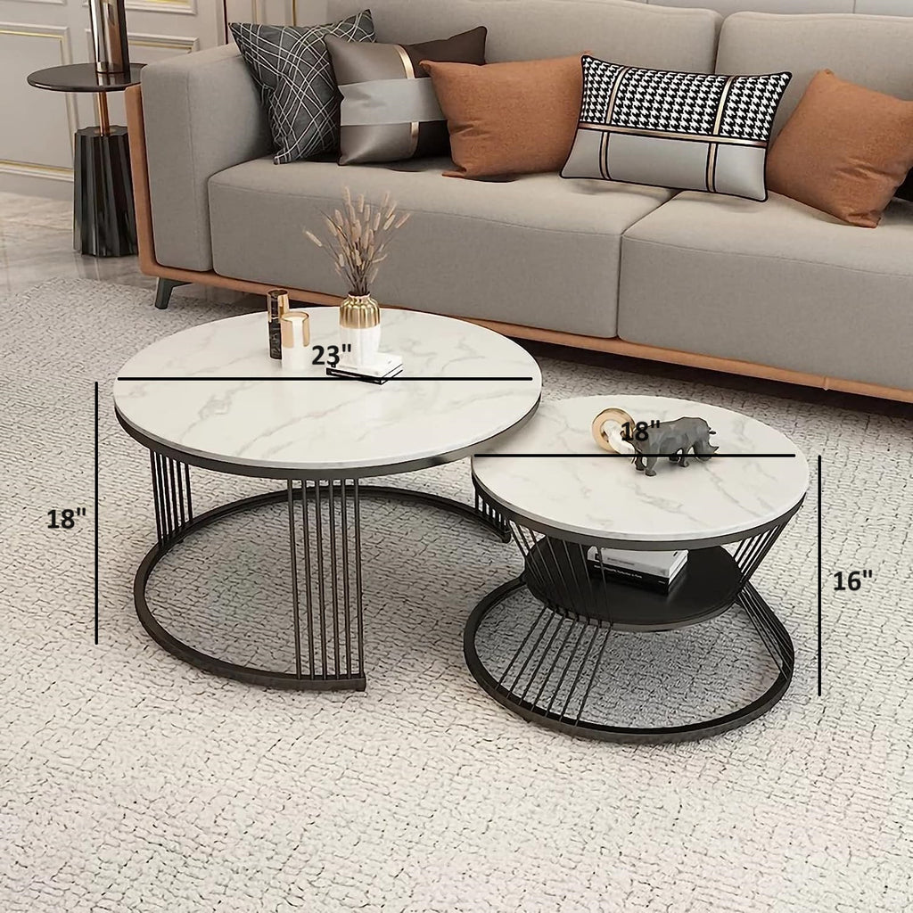 Pandora Nesting Coffee Table Set - Black Metal Frame | Craft2lance