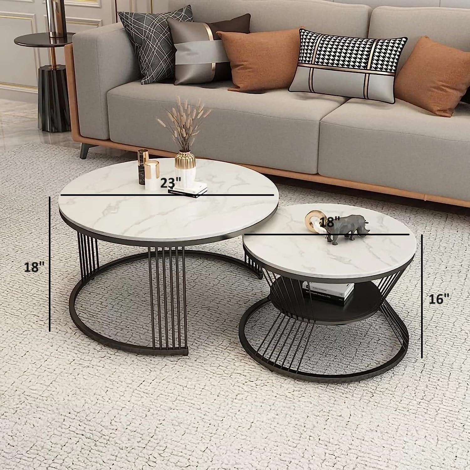 Pandora Nesting Coffee Table Set - Black Metal Frame | Craft2lance