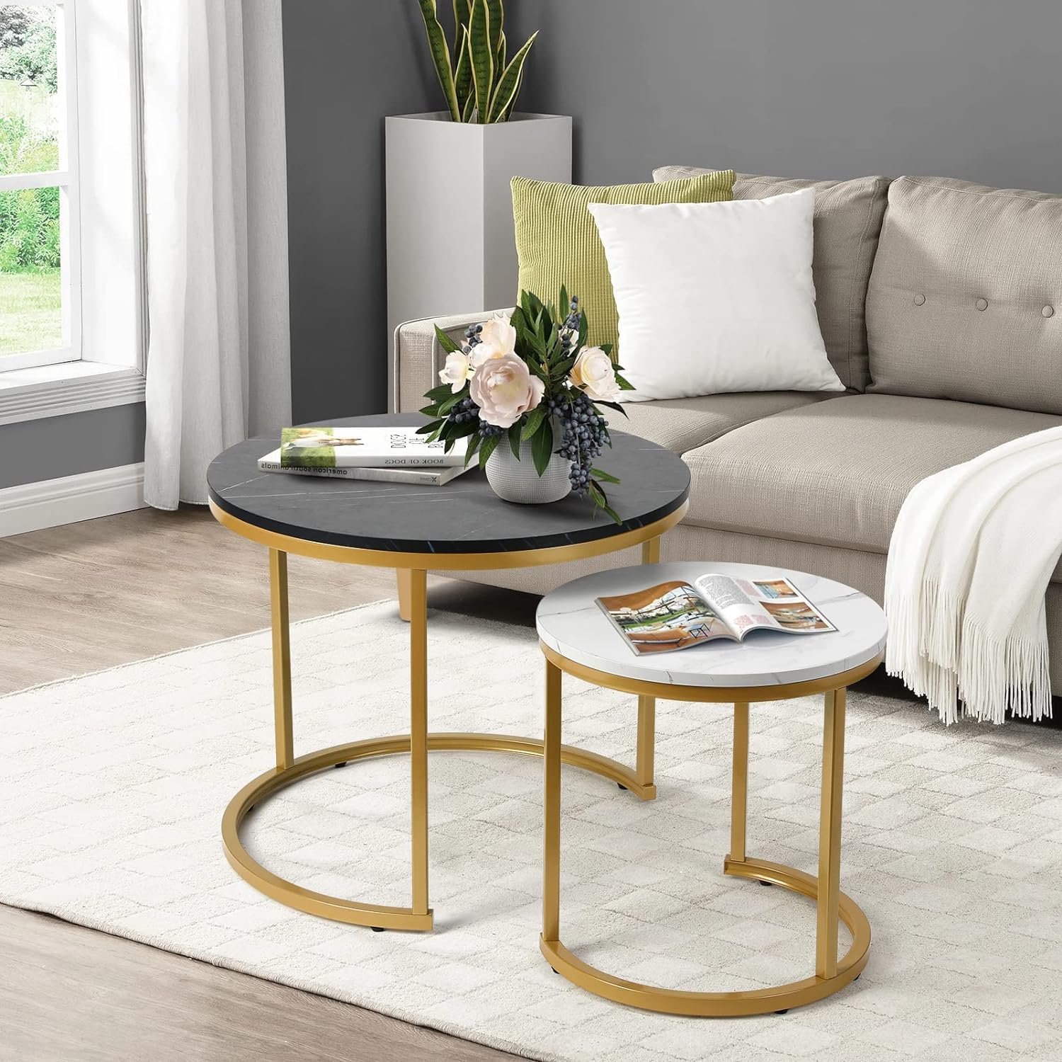 Day & Night Collection - Nesting Tables with Gold C-Frame