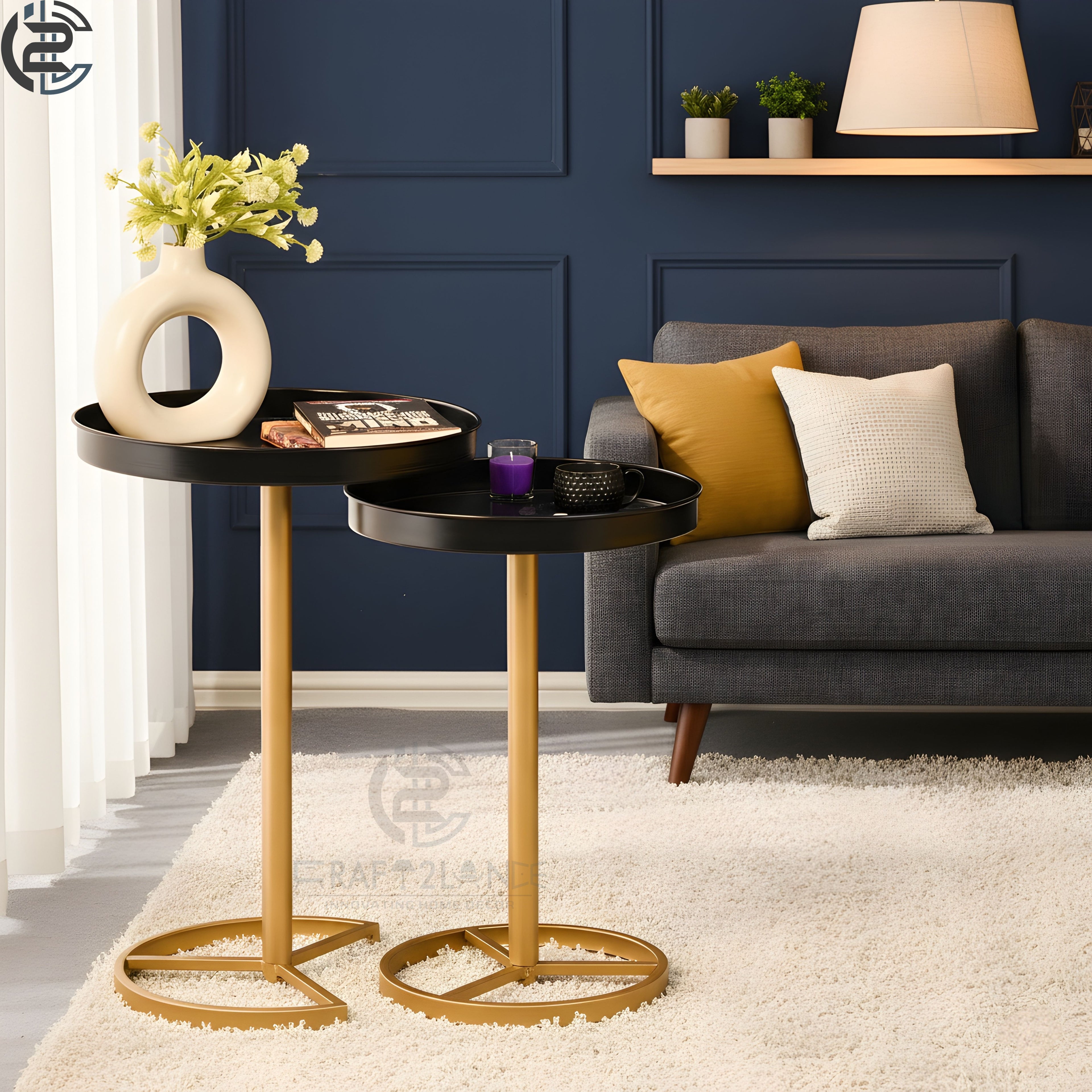 Premium Metal Side Table Set - Black & Gold Nesting Tables | Craft2lance