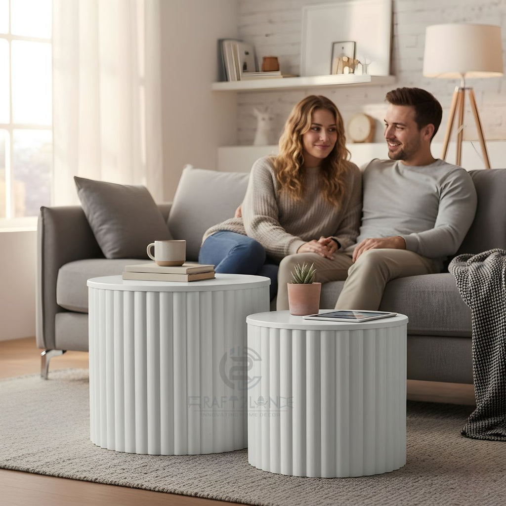 Luxe Ribbed Metal Coffee Table Duo With Storage - Premium Tables | Craft2lance