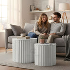 Luxe Ribbed Metal Coffee Table Duo With Storage - Premium Tables | Craft2lance