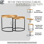 Gold Nesting Tables Set - Round Metal Center Tables with Black Frame