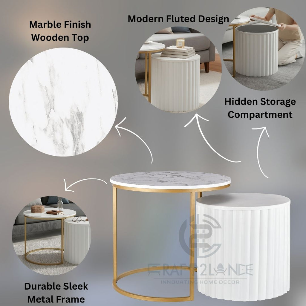 Noir Nesting Table Set (Gold % White)