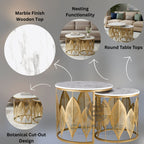 Luxe Botanical Nesting Tables(Gold & White) | Craft2lance