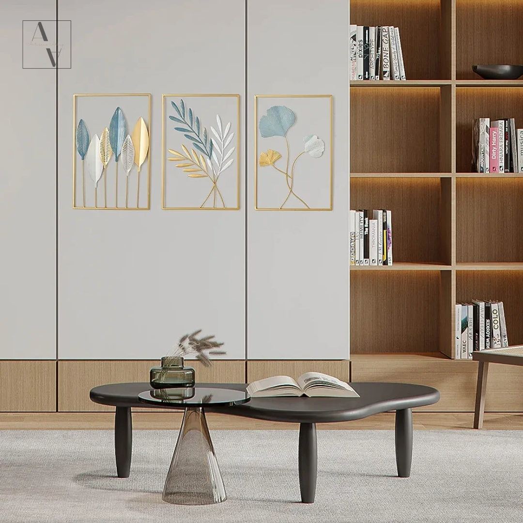 Bamboo Leaves Set Of 3 Framed Metal Wall Art