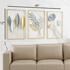 Bamboo Leaves Set Of 3 Framed Metal Wall Art