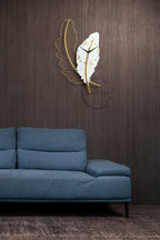 Luxurious Feather Shaped Metal Wall Clock