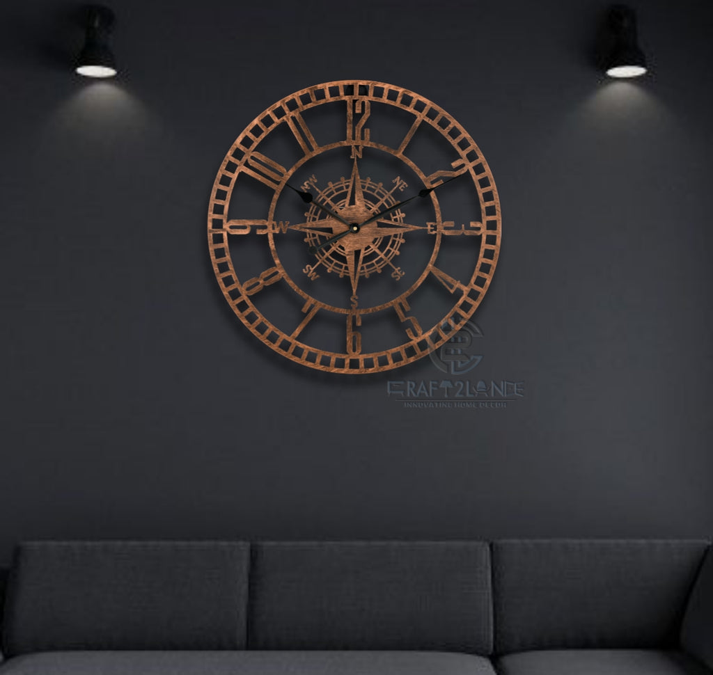 Rustic Compass Wall Clock