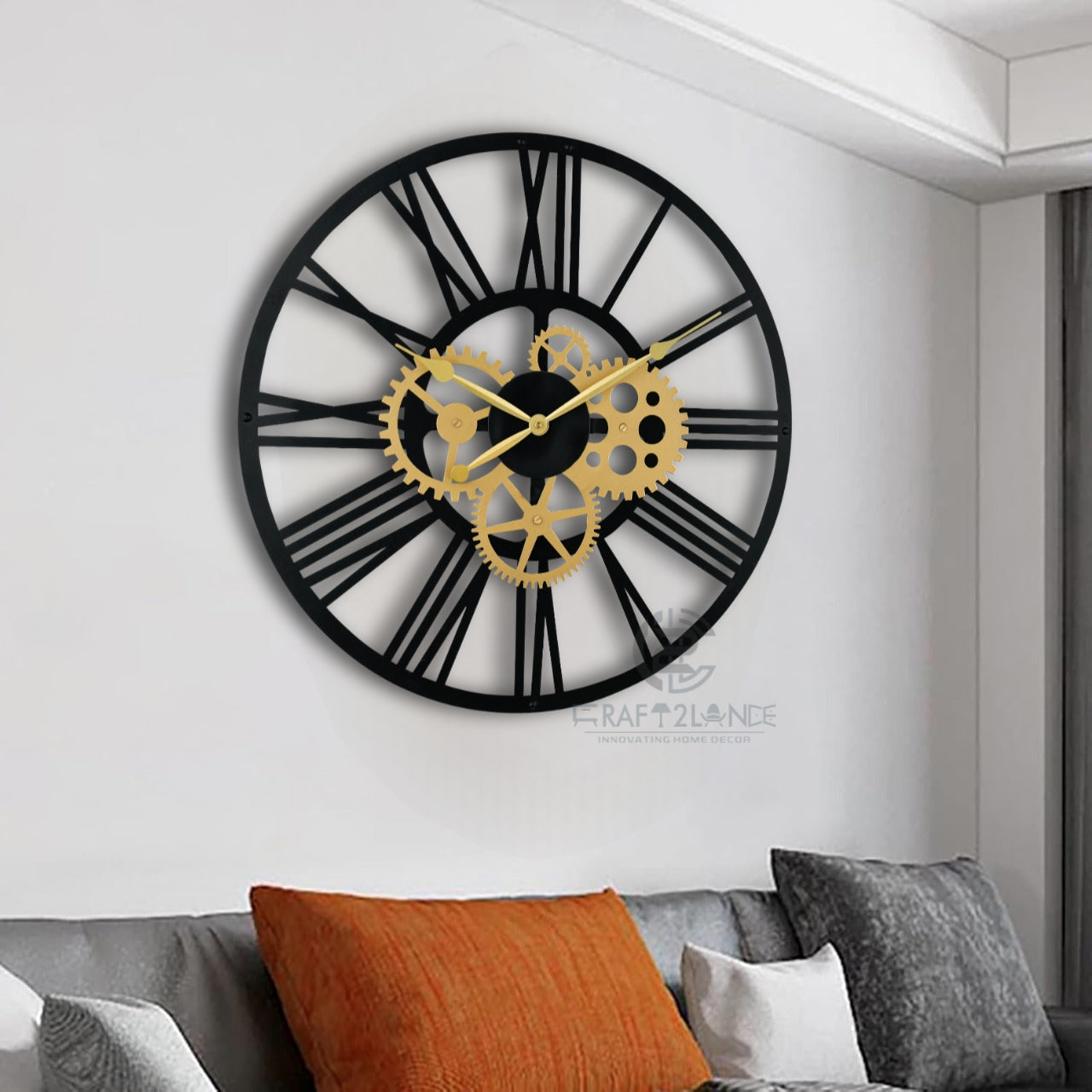 Golden Cogwheel Roman Numeral Clock