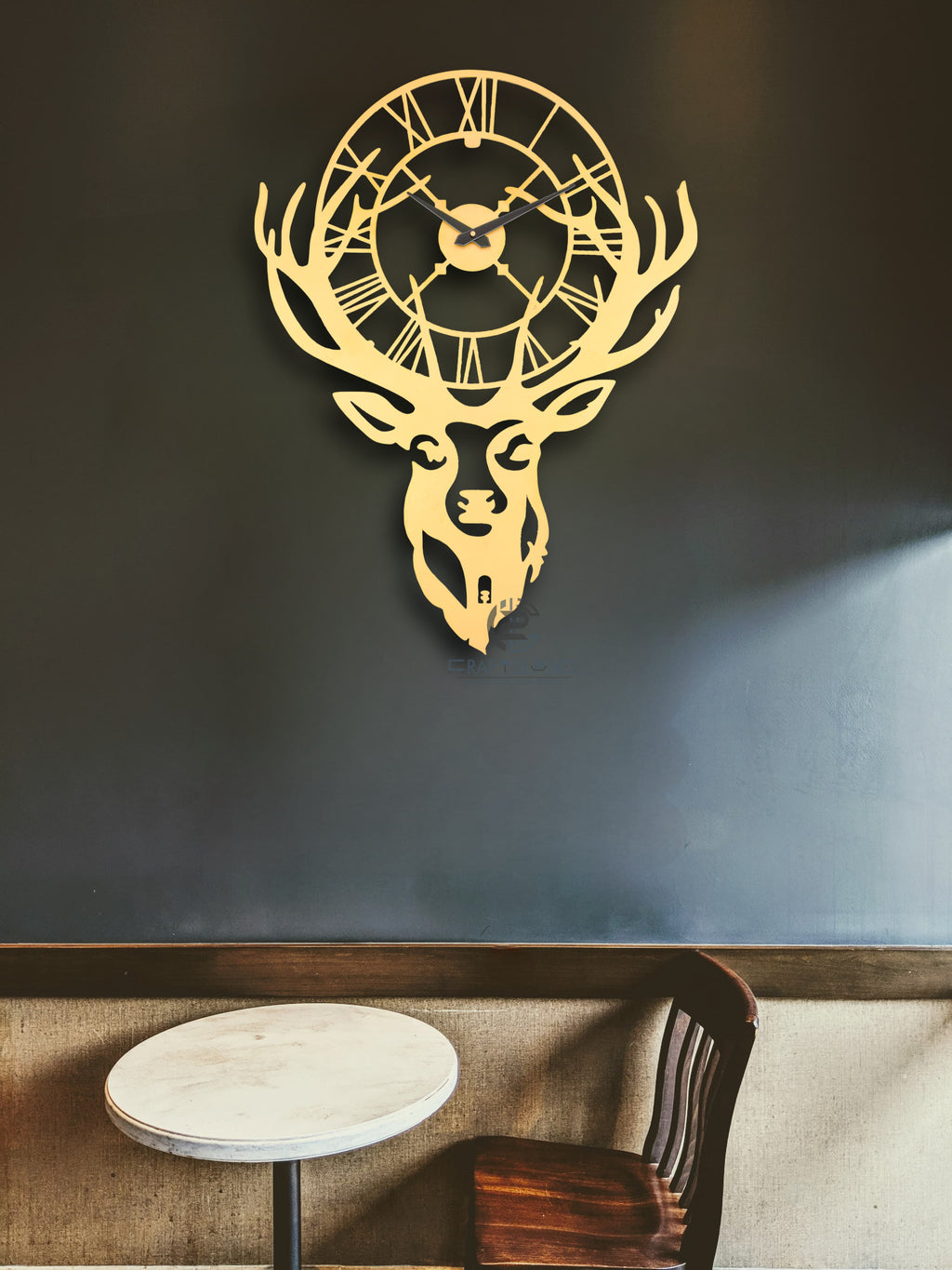 Golden Stag Elegance Wall Clock - Luxury Deer Antler Design