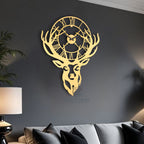 Golden Stag Elegance Wall Clock - Luxury Deer Antler Design