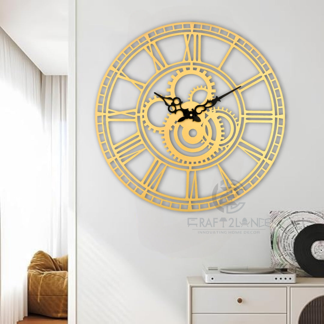 Golden Gearwork Wall Clock