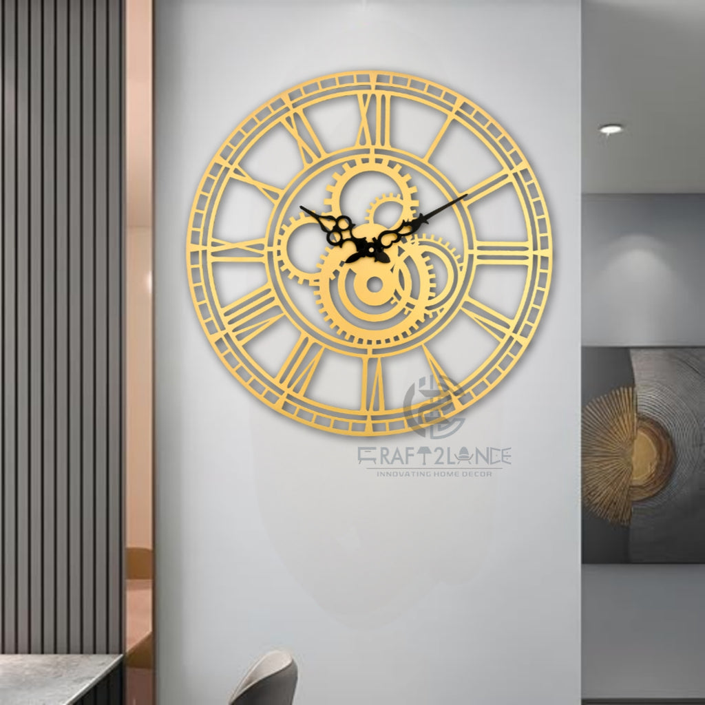 Golden Gearwork Wall Clock