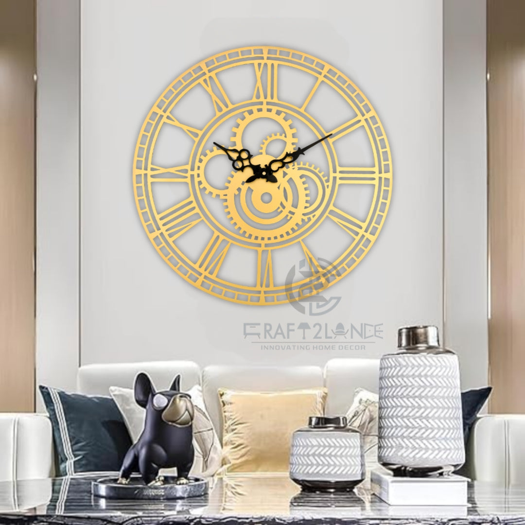 Golden Gearwork Wall Clock