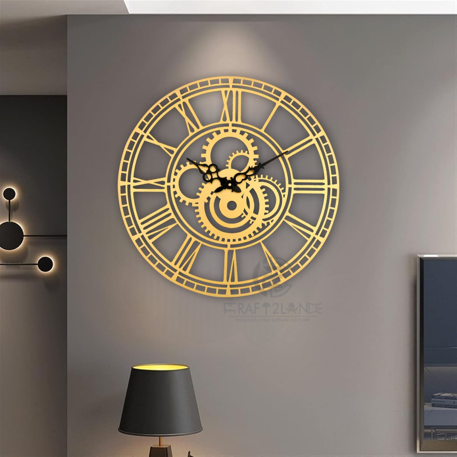 Golden Gearwork Wall Clock
