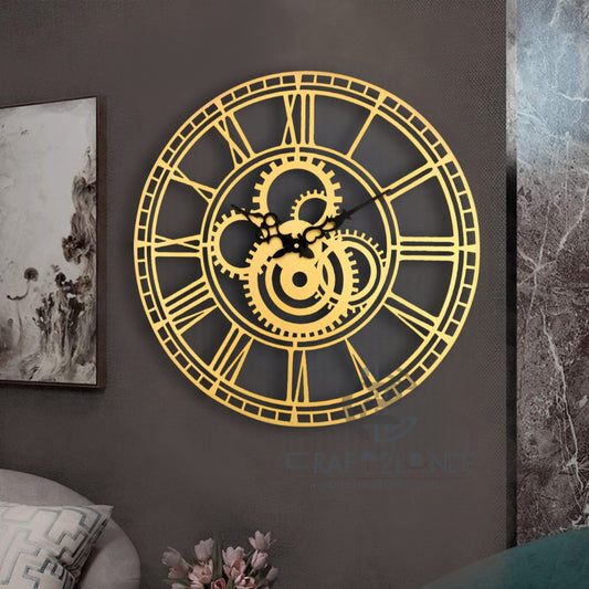 Golden Gearwork Wall Clock