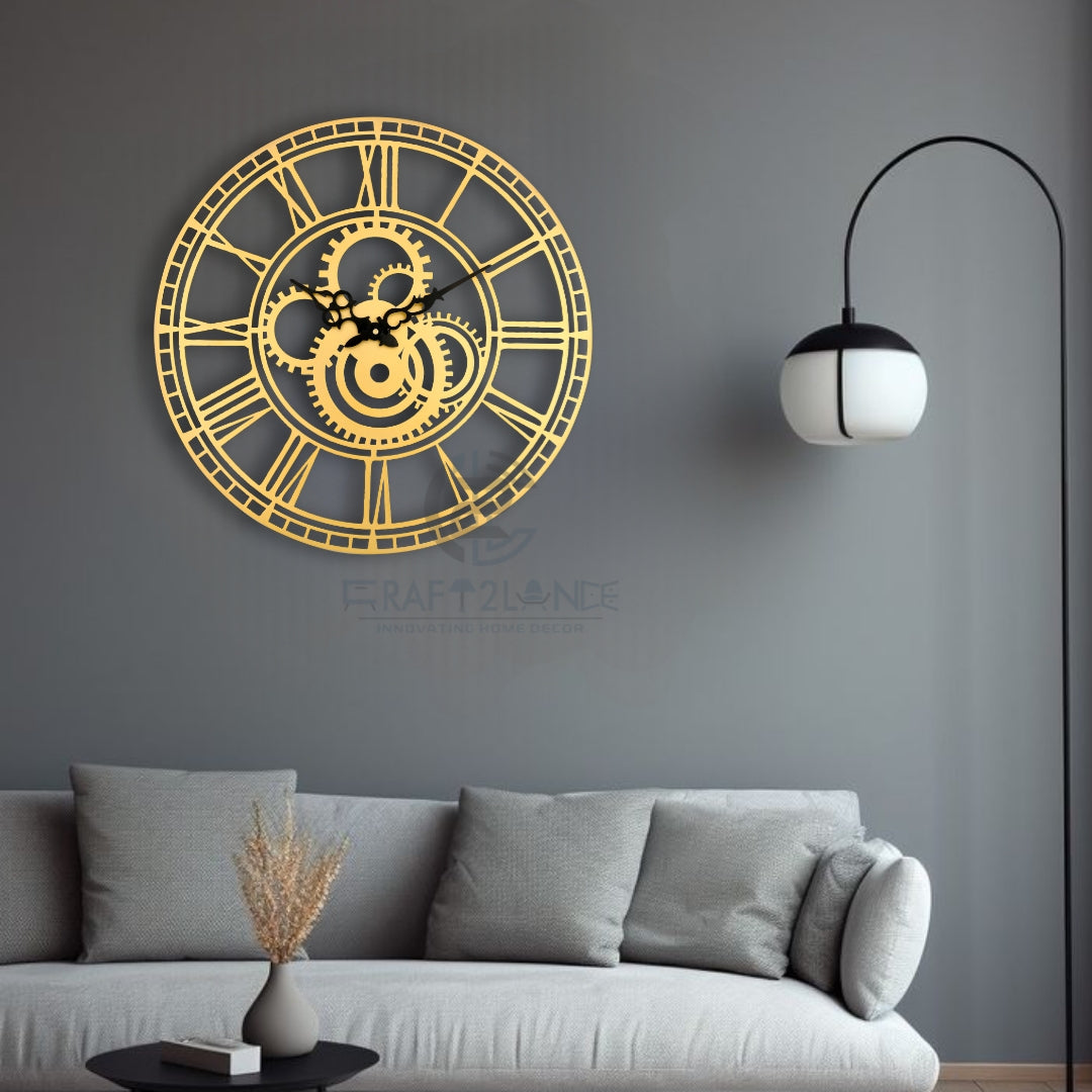 Golden Gearwork Wall Clock