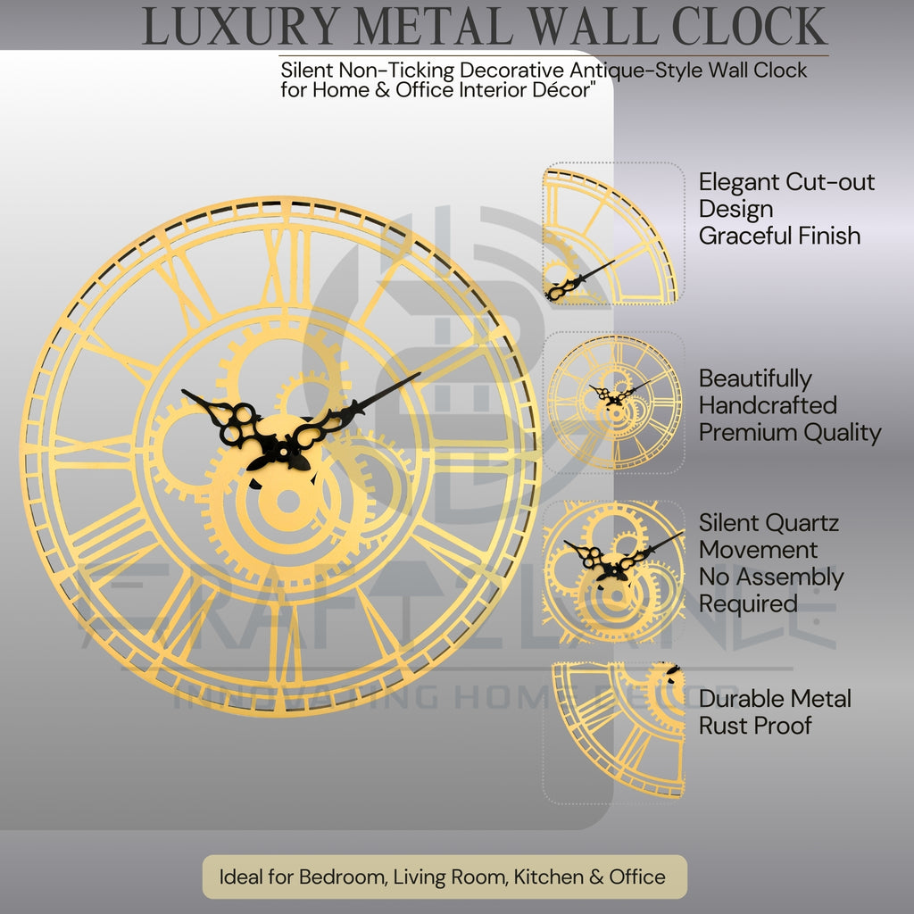 Golden Gearwork Wall Clock