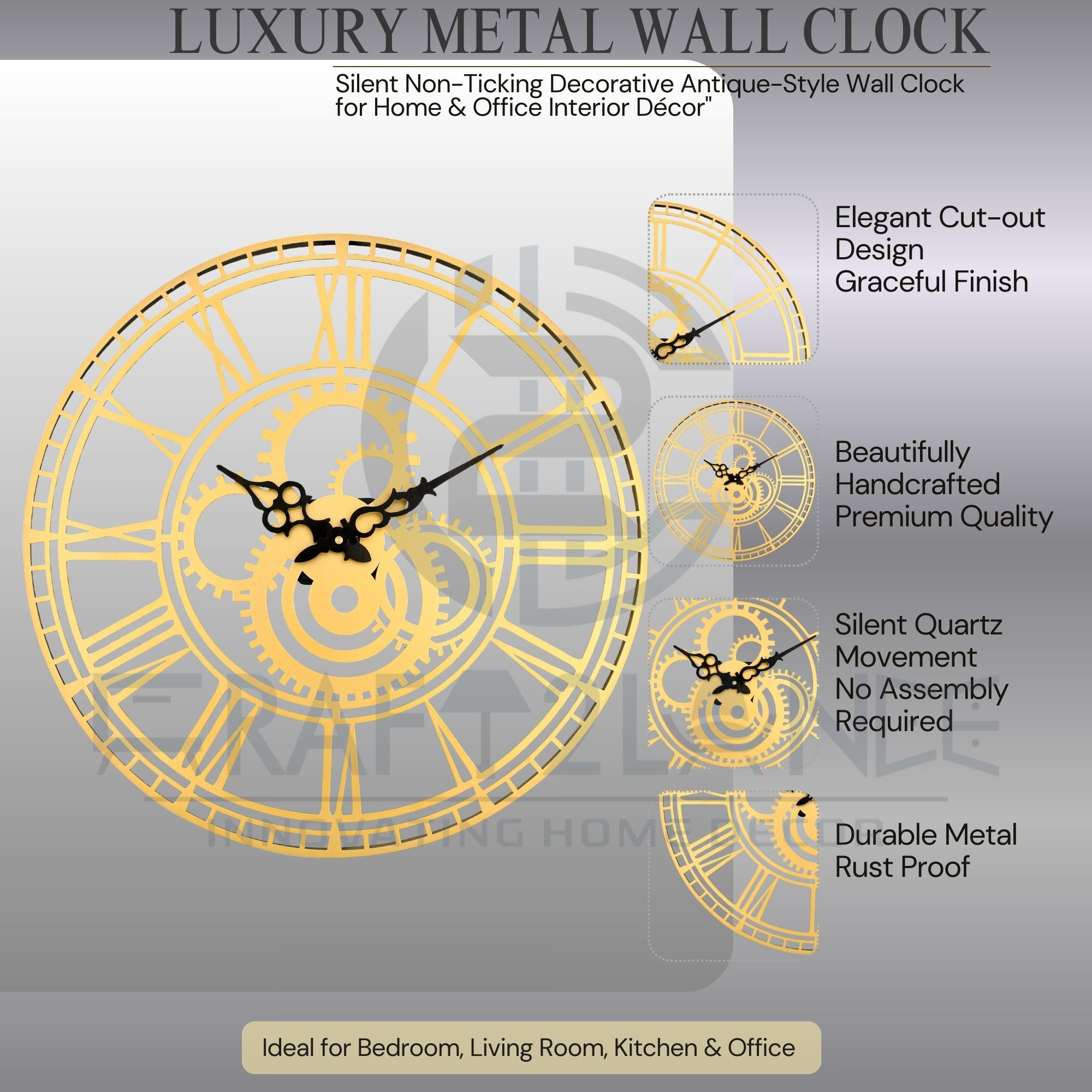 Golden Gearwork Wall Clock