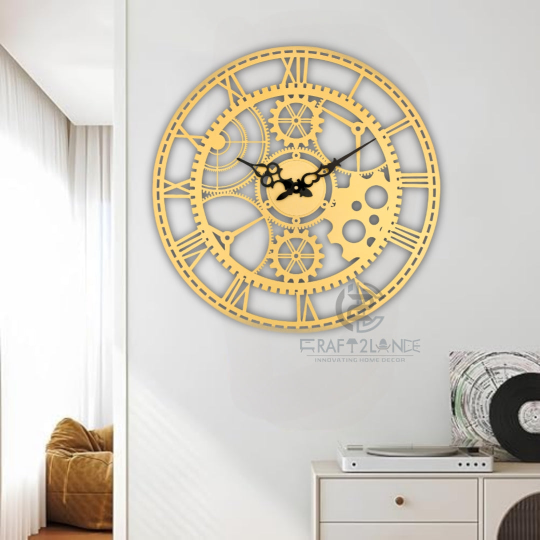 Golden Steampunk Gearwork Wall Clock
