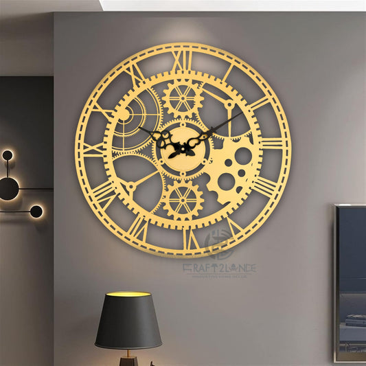 Golden Steampunk Gearwork Wall Clock