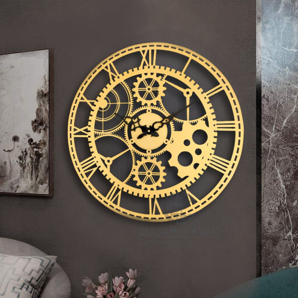 Golden Steampunk Gearwork Wall Clock