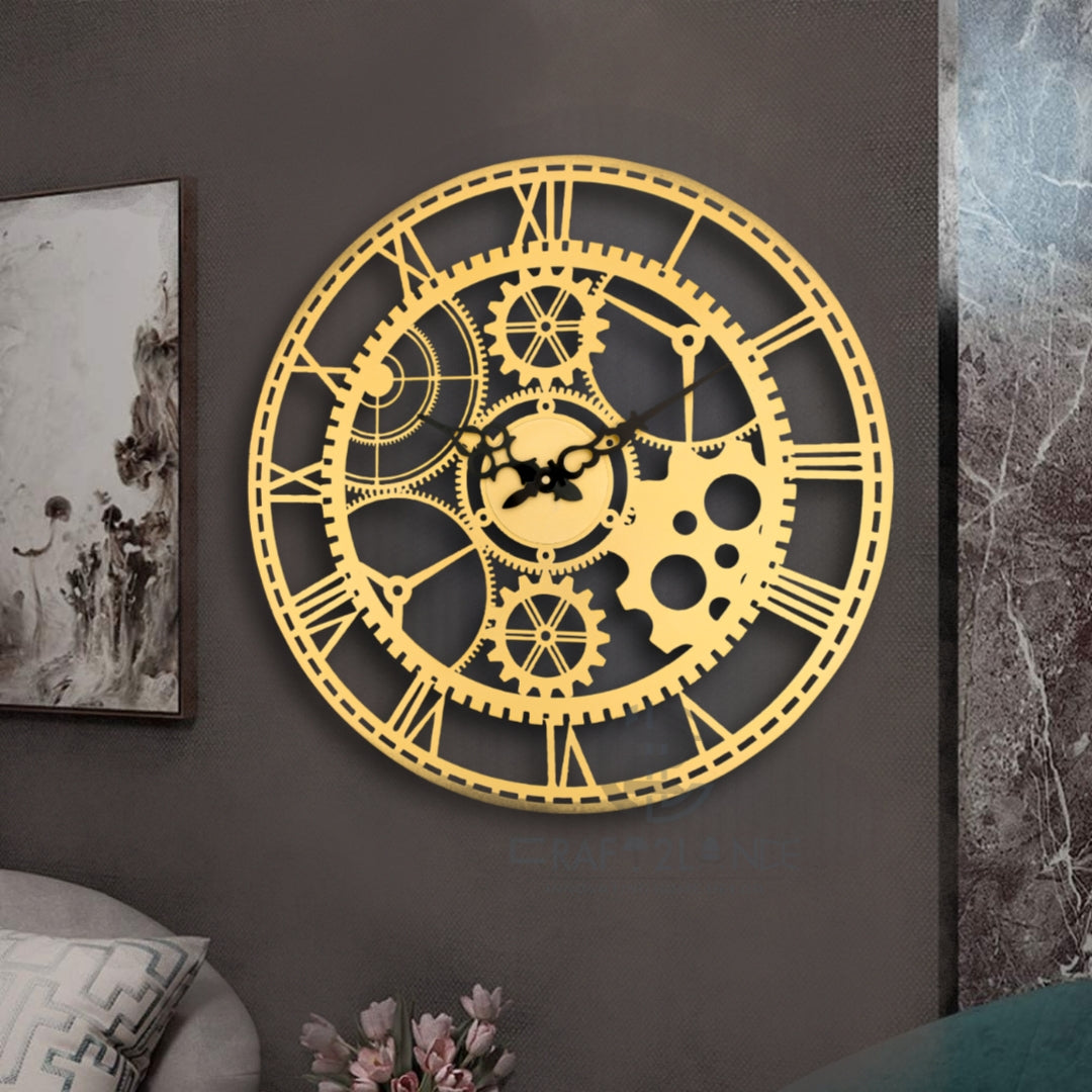 Golden Steampunk Gearwork Wall Clock
